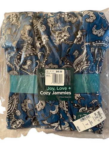 Croft & Barrow Joy, Love & Cozy Jammies - 2 Piece Sleep Set Size M - NWT Blue