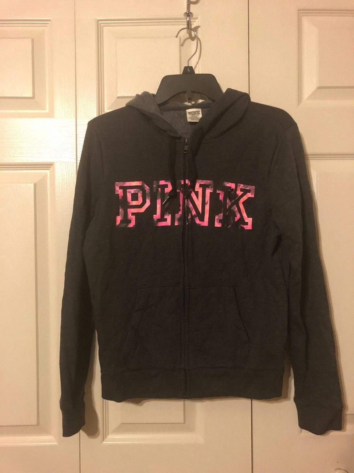 UNDERCOVER Felpa con cappuccio Victoria's Secret ROSA grigio tinta unita zip intera rosa logo tie dye M