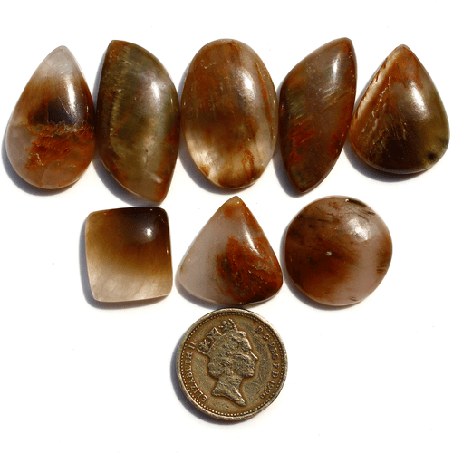 8 Pcs Natural Cacoxenite Rutilated Quartz 18mm-33mm Mix Cabochon Loose Gemstones - Picture 8 of 17