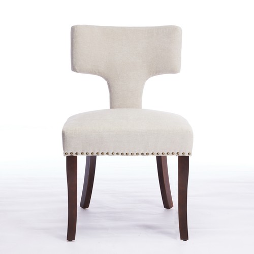 2Set Dining Chairs Linen Fabric Upholstered Accent Chairs Curved Backrest Beige - Picture 3 of 11