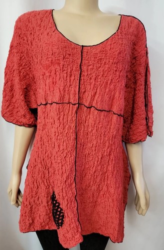 NOBLU Art to Wear Burnt orange Pucker Fabric Top Tunic Blouse Size S #W - Picture 2 of 8