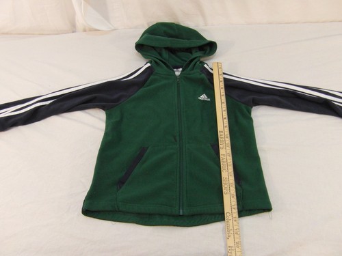 Children Youth Size 7 Adidas Green Blue White Stripe Fleece Full Zip Jacket - Picture 4 of 12