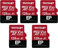 Patriot EP 128GB V30 A1 U3 4K UHD Recording MicroSD For Dashcam/Surveillance 5PK