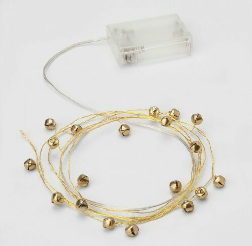 20 Count String Lights LED Warm White W/ Gold Wire & Bells 8 FT Long Home Decor - Picture 1 of 4