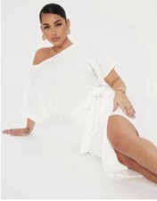 NWT Fashion Nova Womens Faux Wrap Waist Tie White Dress, Size XL