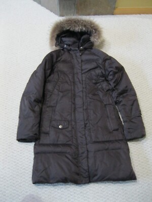 United Colors of Benetton Down Fur Hood Parka Jacket Brown Women Small Vintage