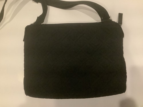 Gently Used ~Vera Bradley Classic Black Quilted Flap Bag Purse - Picture 3 of 11