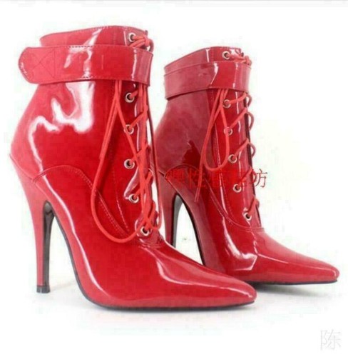 Women Ankle High Locking Sissy Maid Shoe Ballet Boots Sexy 36-46 12cm Heels @HA - Picture 6 of 17