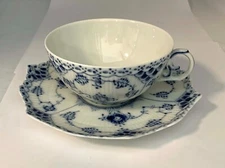 Lot of 2 Royal Copenhagen Blue Fluted Full Lace Cups & Saucers 1130