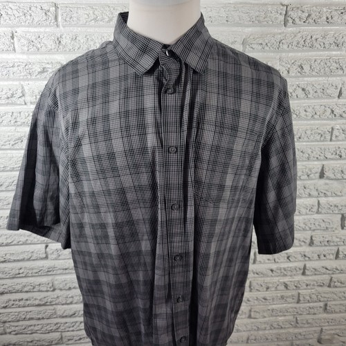 Claiborne Easy Care Mens Shirt XXL Short Sleeve Black Check Pocket Lighweight - Picture 3 of 7
