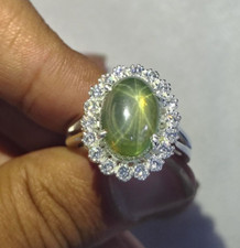Green Star Sapphire Ring Engagement 925 Sterling Silver Rings