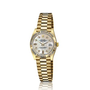 Rolex-26mm-Datejust-18kt-Gold-White-MOP-Mother-Of-Pearl-Baguette-Diamond-Dial-Fl