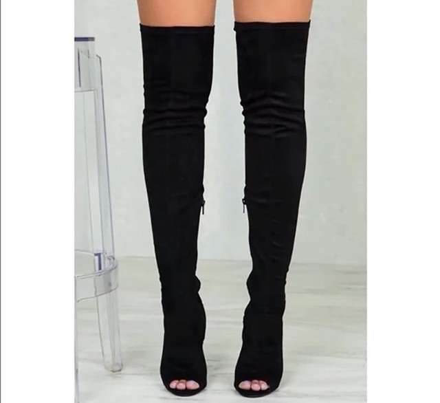 Fashion Nova Thigh High Open-Toe Suede Boots - NEW - Size 6 | eBay