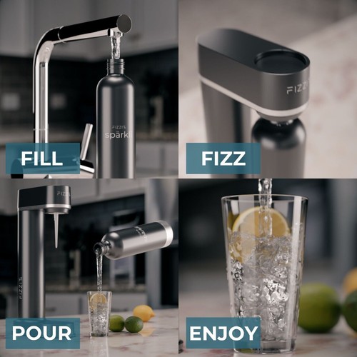 Black Stainless Steel Sparkling Water Maker Soda Maker with 2 x CO2 Gas & Bottle - 第 7/10 張圖片