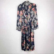 Vintage Kathryn 2-Piece Robe Kimono Nightgown Floral Paisley Black Size Medium