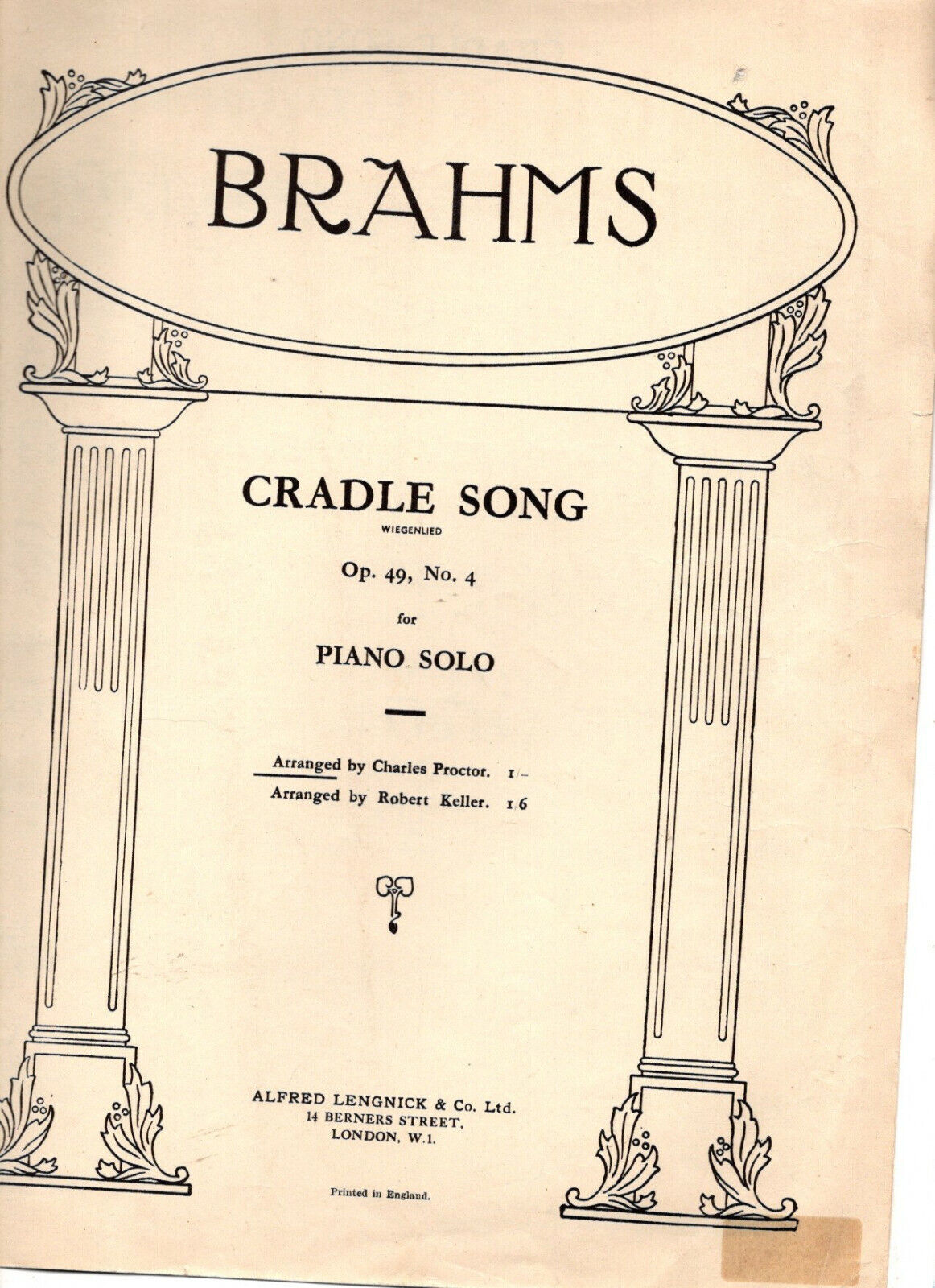 Brahms Cradle song op49 no sheet solo SEAL limited product music 4 piano El Paso Mall