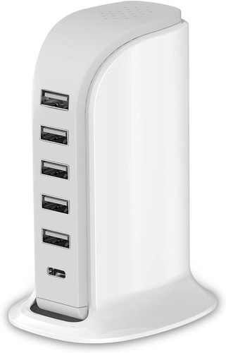 60W 6-Port USB-C Charger Hub for Phone/Tablet/Gaming - Compact Wall Adapter - Zdjęcie 8 z 21