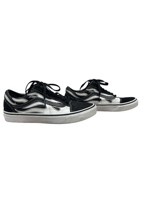 Vans Old Skool Black White Flames Skateboarding Lace Up Sneakers Men 8/Women 9.5