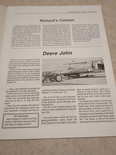 John Deere Green Magazine October 1990 Krueger Model 62 Clay Center Nebraska - Picture 3 of 7