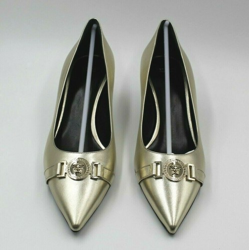 Versace Women's Decollete Lamb Leather Gold Heel Pumps Size 39 Italian/ 9 US