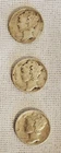3 Mercury Head Silver Dimes USA Lot 1937s 1942s 1945s Good condition Ungraded S2