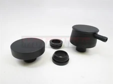 Black Aluminum Smooth Valve Cover Breather PCV Oil Cap Combo Chevy Ford 350 SBC