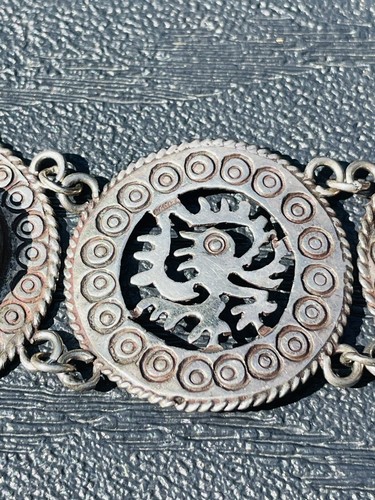 Vtg Jose Anton Taxco Sterling Bracelet Amethyst Cabochons Mexico Aztec God - Picture 11 of 11