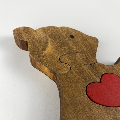 Statuina puzzle orso in legno macchiato fatto a mano vintage decorazione retrò 7" x 5,25" - Foto 2 di 7