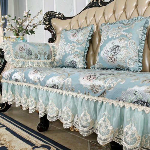 Jacquard Floral Lace Sofa Cover 3 Seater Couch Protector Recliner Slipcover Gold - Picture 11 of 16