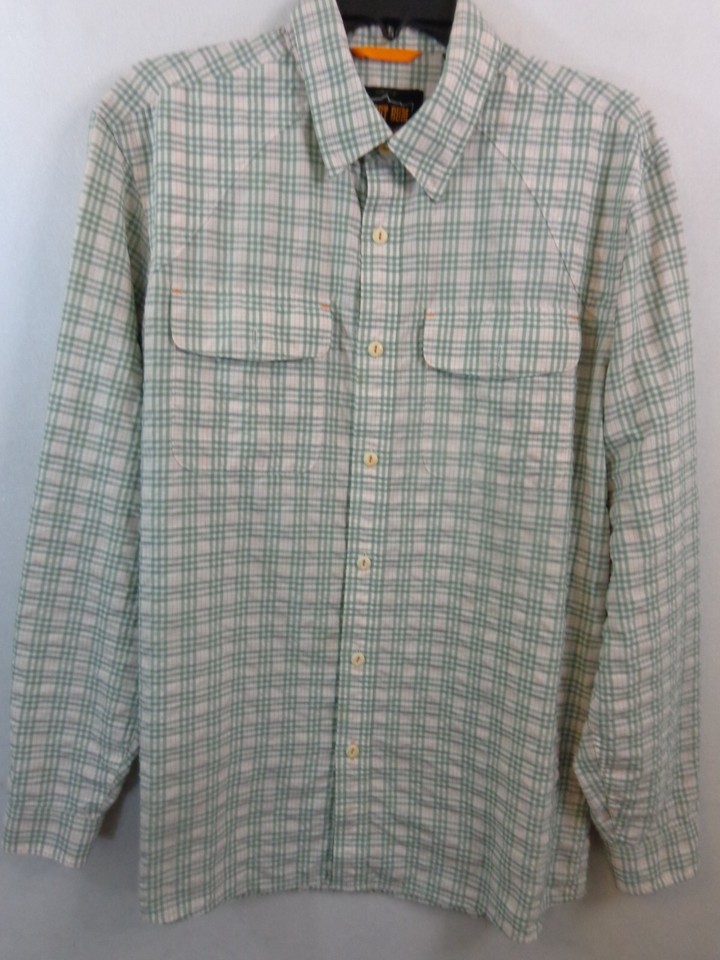 Orvis Trout Bum Shirt Men's M Green Brown Long Sleeve Button Down Lot