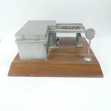 Texaco Gas Station Pewter Model on Wooden Base Miniature Vintage