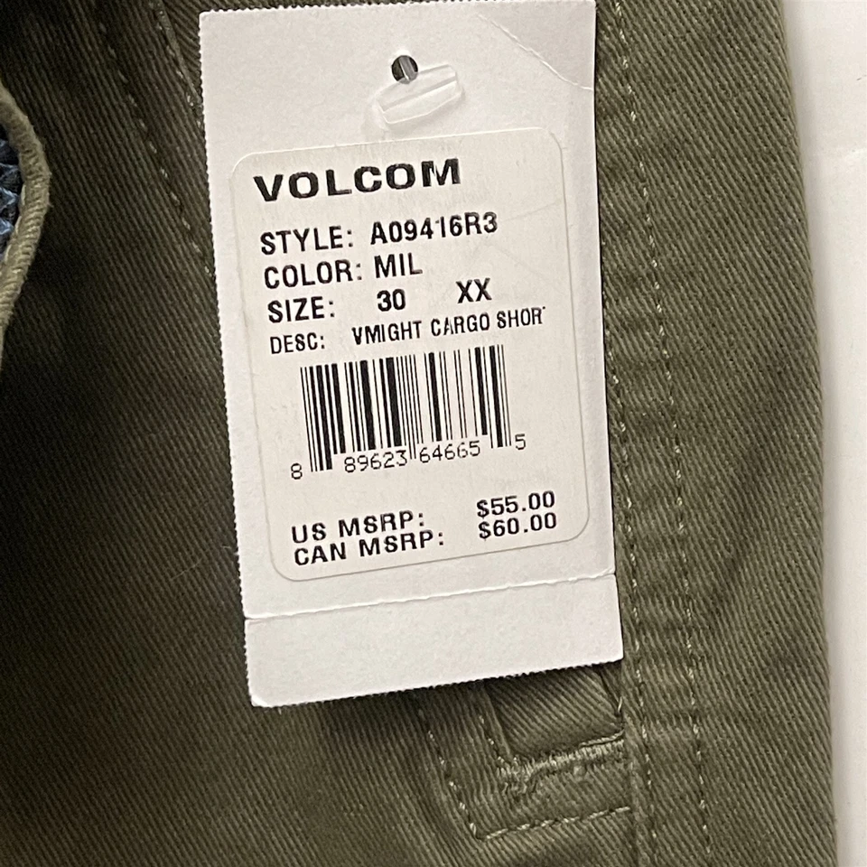 NWT Volcom VMighty 30 x 10" Olive Green Twill Cargo Chino Shorts - Image 3 of 4