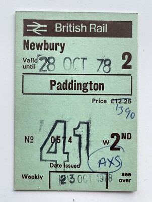 Vintage 1970s Weekly British Rail Train Ticket Newbury To London Paddington