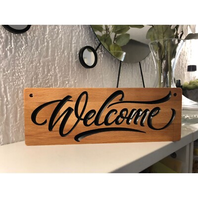 Welcome Holzschild BUCHE Massiv Holz Willkommen Tür Schild Graviert Geölt Gravur