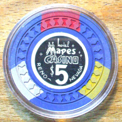 $5. Mapes Casino Chip - 1950s - Reno, Nevada - Hourglass Mold - Blue      