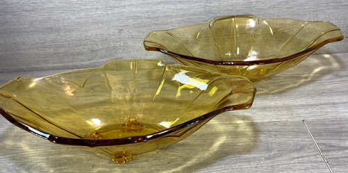 Vintage Bernstein Pressglas Oval Bootsform Display Schale Art Deco Stil x2 - Bild 10 von 15