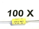 1uF, 100V-, 20%, 1.0μF, axial, MKT, RFT, TGL43199, D=9mm, L=20mm, 100 pieces