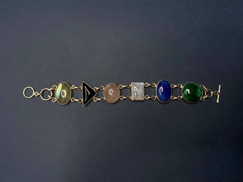 Vintage Mexico -TS STERLING SILVER Multi-Color Gemstone Link Bracelet 7’’ - Picture 9 of 23