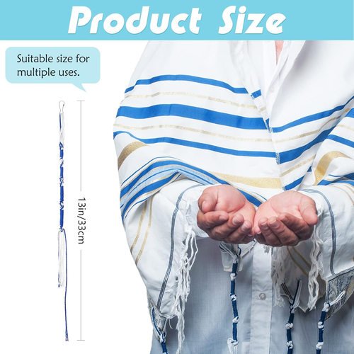 Tzitzits Set, 4 Pieces Tzitzits Tassels with Hanging Hooks with Longer Blue Mess - Picture 4 of 12
