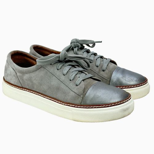Caslon Camden Sneakers Sz 9.5 Gray Suede Silver Leather Cap Toe Shoes Womens - Picture 2 of 11