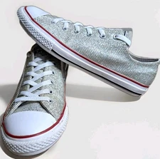 Converse All Star Silver Sparkley Shoes Junior Size 6 