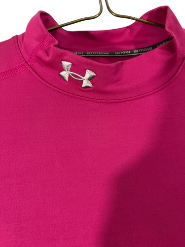 Under Armour Womens Top LARGE Pink Long Sleeve Coldgear Mock Neck Fitted Sports - Picture 3 of 7
