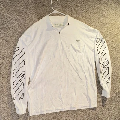 Off White Virgil Abloh Fall Winter 2020 1/4 Zip White Black Embroidered Writing - image 1 of 4