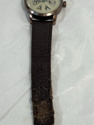 Reloj automático esqueleto marca Lucky Peace Sign para hombre con correa de cuero marrón - Imagen 12 de 21
