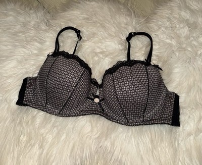 Vintage Hunkemoller Balconette Bra Lined Underwire Printed Womens UK 36A Black