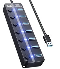 USB Hub 3.0, 7 Port USB hub with LED Individual On/Off Switches and Extended ...