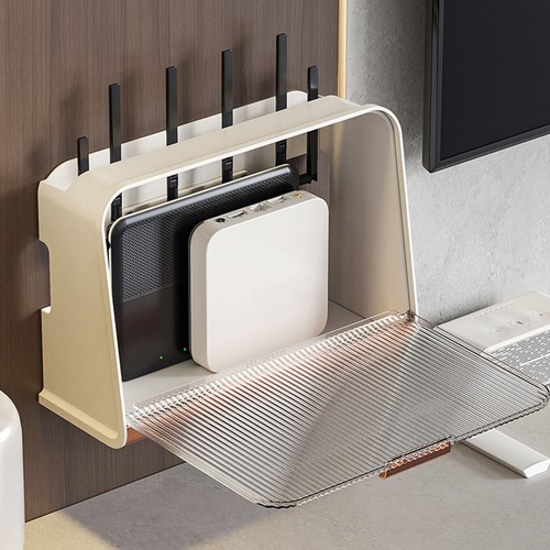 WiFi Router Storage Box (brown Panel) Beige White-large - Picture 8 of 12