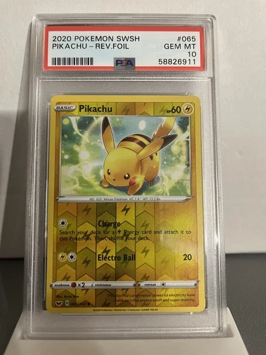 PSA 10 Pikachu 065/202 Reverse Holo Sword & Shield Base Set Pokemon 2020 GEM