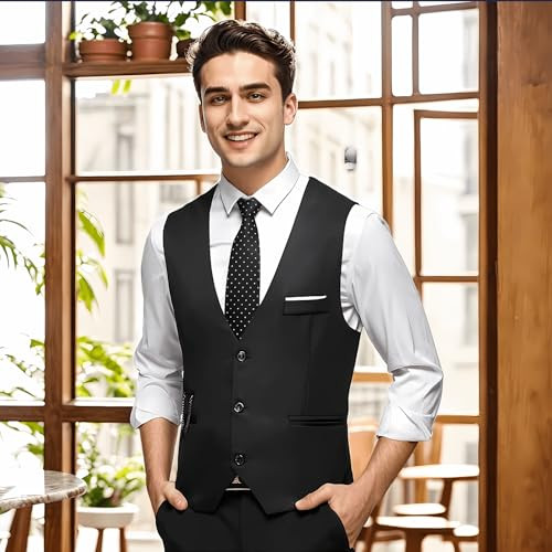 Men's Dress Vest Suit Waistcoat Formal Business Slim Fit V-neck X-Large Black - Picture 5 of 6