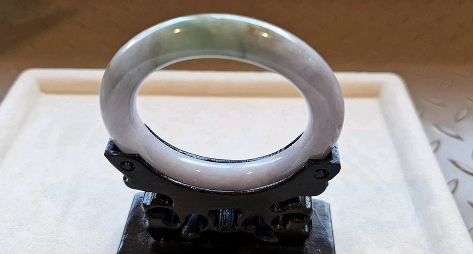 Certified  Natural Burma Grade A Jadeite Jade Bangle Lavender 55 mm Purple Green - Image 4 of 4